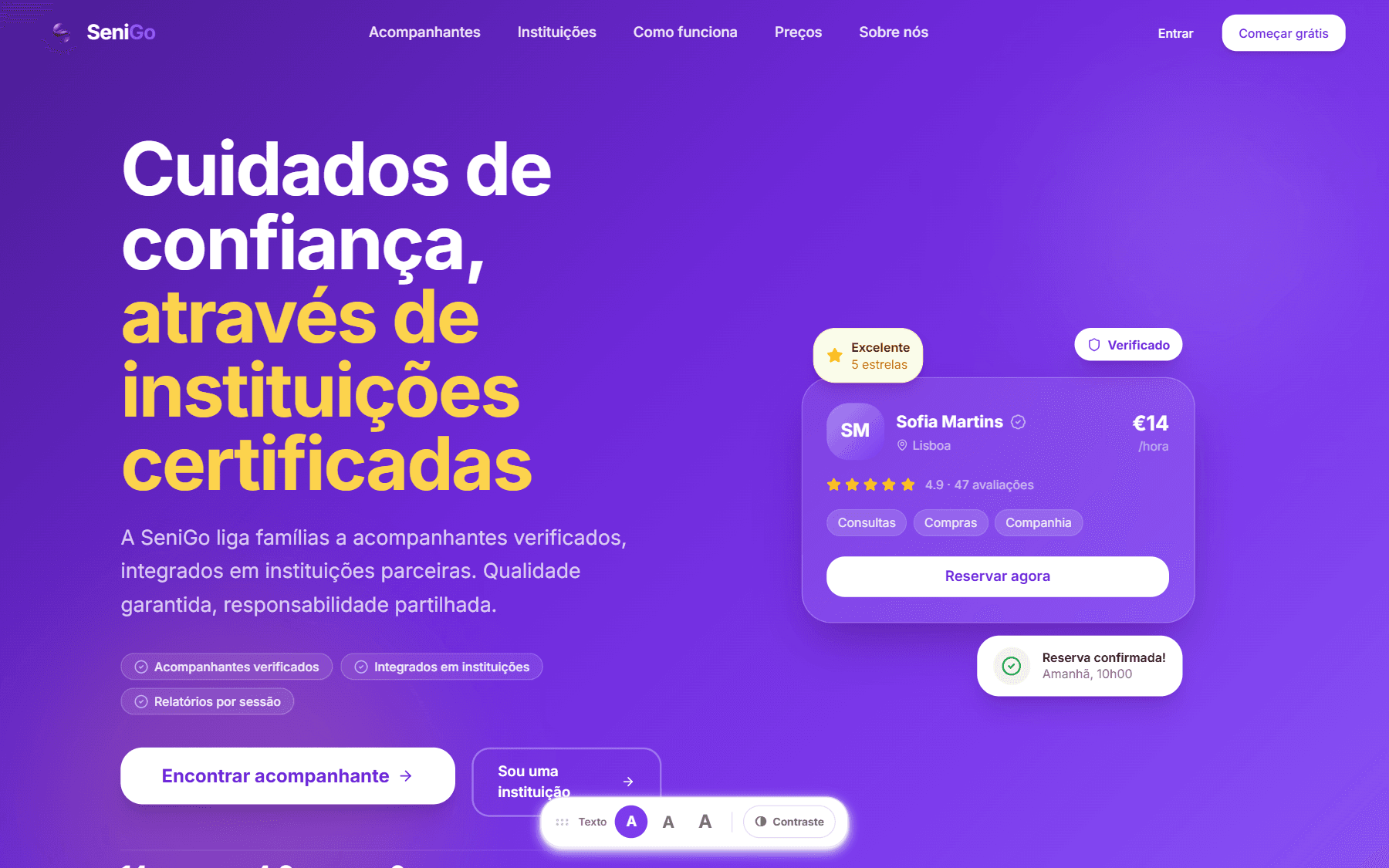 Página inicial da SeniGo