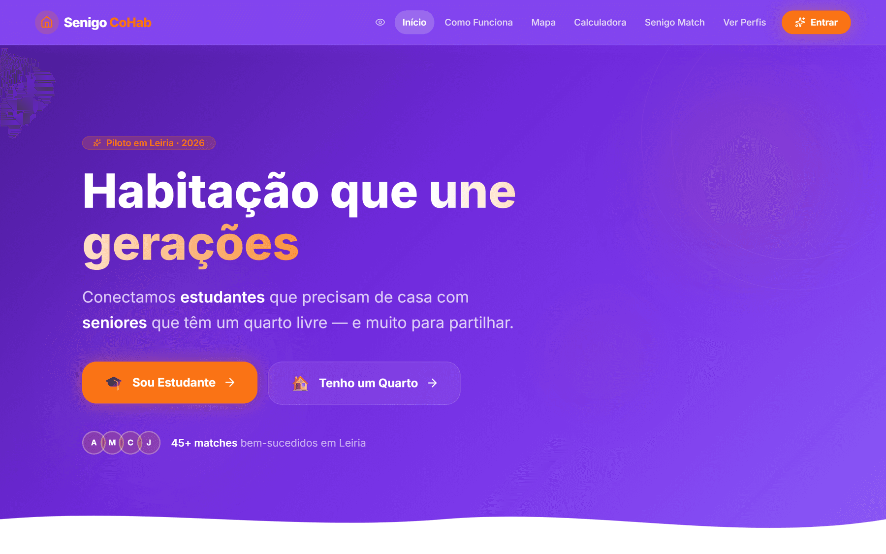 Ecrã inicial da SeniGo CoHab